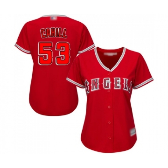 Women's Los Angeles Angels of Anaheim 53 Trevor Cahill Replica Red Alternate Baseball Jersey