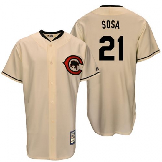 Men's Majestic Chicago Cubs 21 Sammy Sosa Authentic Cream Cooperstown Throwback MLB Jersey