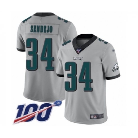 Youth Philadelphia Eagles 34 Andrew Sendejo Limited Silver Inverted Legend 100th Season Football Jersey