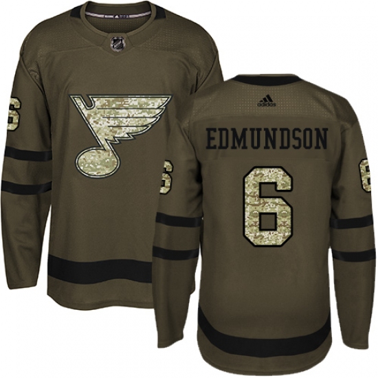 Youth Adidas St. Louis Blues 6 Joel Edmundson Authentic Green Salute to Service NHL Jersey