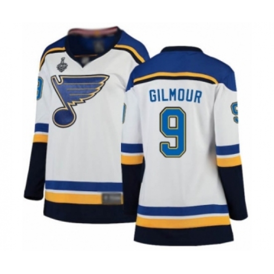 Women's St. Louis Blues 9 Doug Gilmour Fanatics Branded White Away Breakaway 2019 Stanley Cup Final Bound Hockey Jersey