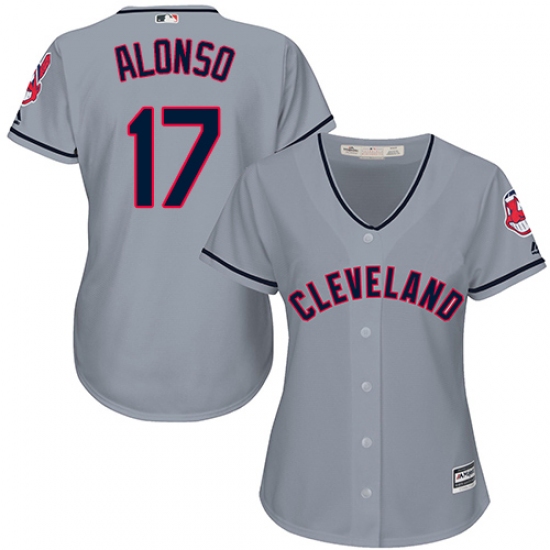 Women's Majestic Cleveland Indians 17 Yonder Alonso Authentic Grey Road Cool Base MLB Jersey