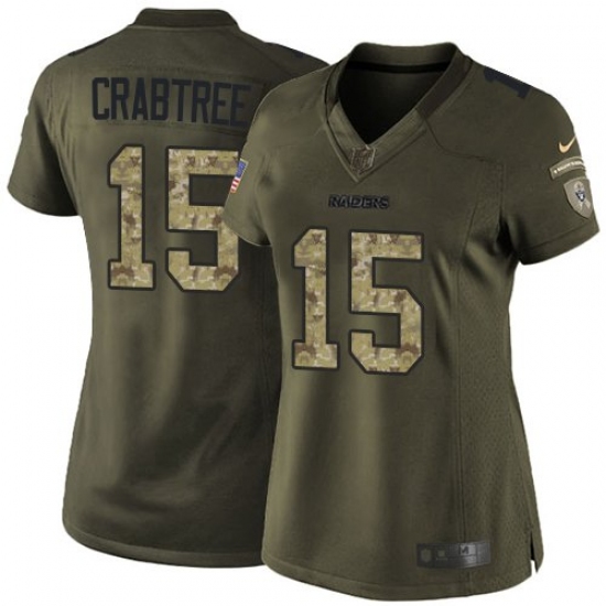 Women's Nike Oakland Raiders 15 Michael Crabtree Elite Green Salute to Service NFL Jersey