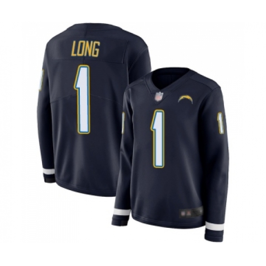 Women's Los Angeles Chargers 1 Ty Long Limited Navy Blue Therma Long Sleeve Football Jersey