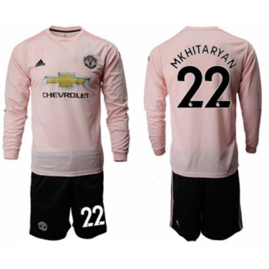 Manchester United 22 Mkhitaryan Away Long Sleeves Soccer Club Jersey