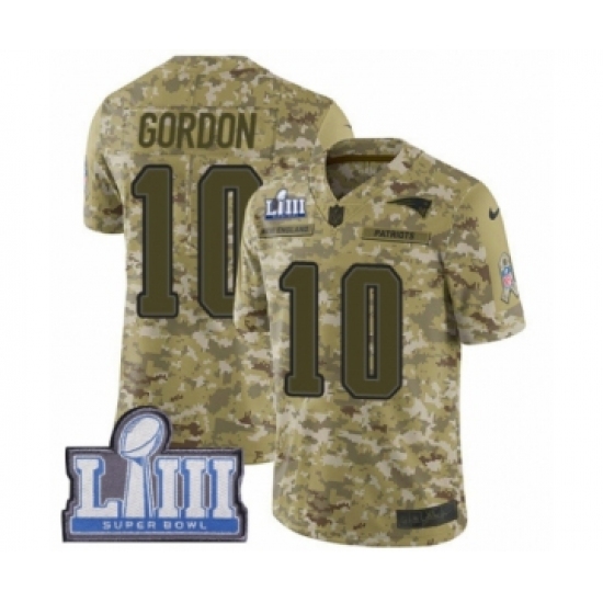 Men's Nike New England Patriots 10 Josh Gordon Limited Camo 2018 Salute to Service Super Bowl LIII Bound NFL Jersey