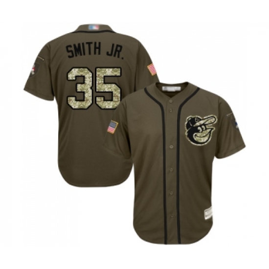 Men's Baltimore Orioles 35 Dwight Smith Jr. Authentic Green Salute to Service Baseball Jersey