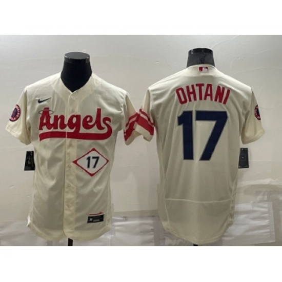 Men's Los Angeles Angels 17 Shohei Ohtani Number Cream 2022 City Connect Flex Base Stitched Jersey