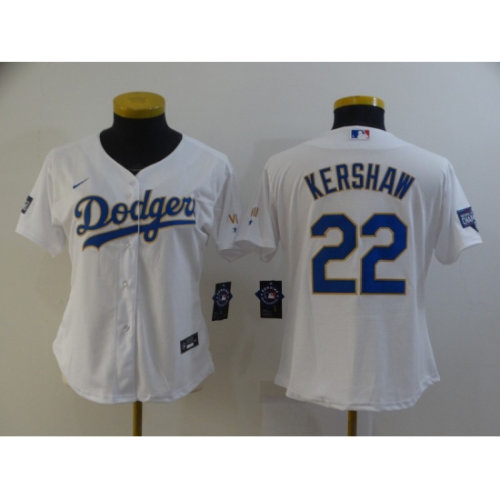 Women's Nike Los Angeles Dodgers 22 Clayton Kershaw White Champions Authentic Jersey