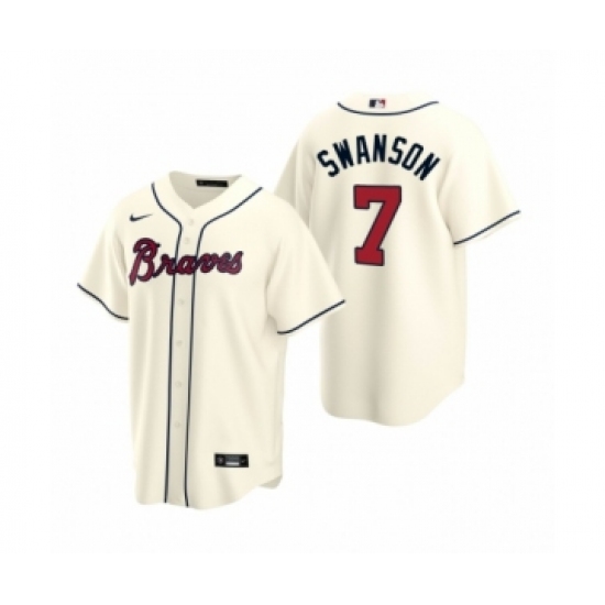 Men's Atlanta Braves 7 Dansby Swanson Nike Cream 2020 Replica Alternate Jersey