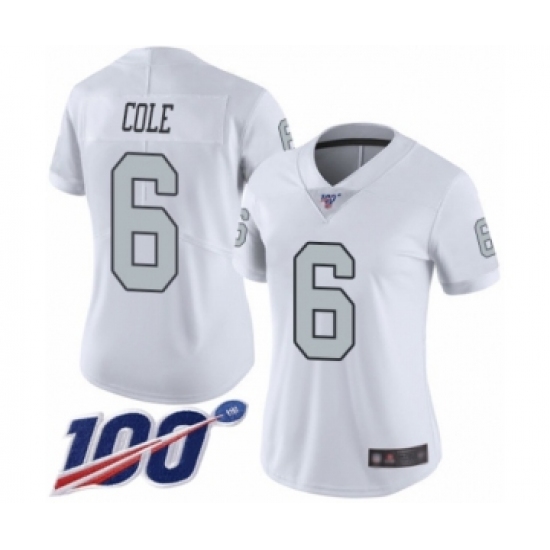 Women's Oakland Raiders 6 A.J. Cole Limited White Rush Vapor Untouchable 100th Season Football Jersey