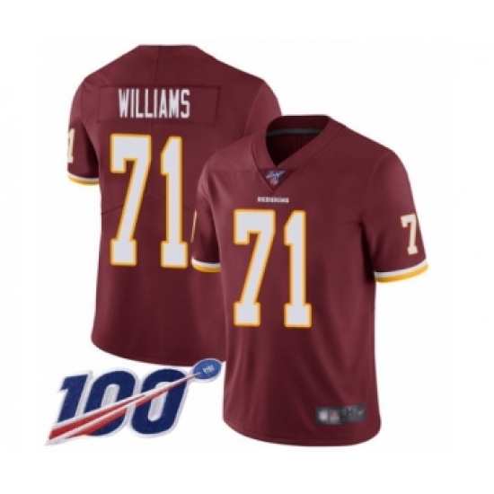 Men's Washington Redskins 71 Trent Williams Burgundy Red Team Color Vapor Untouchable Limited Player 100th Season Football Jersey