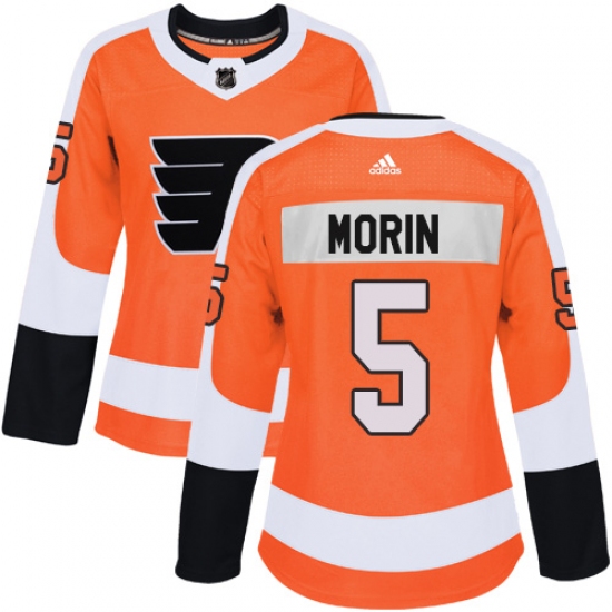 Women's Adidas Philadelphia Flyers 5 Samuel Morin Authentic Orange Home NHL Jersey