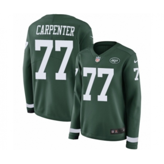 Women's Nike New York Jets 77 James Carpenter Limited Green Therma Long Sleeve NFL Jersey