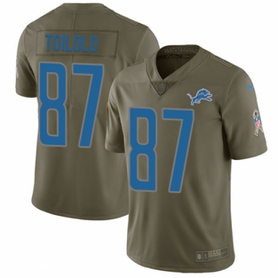 Men's Nike Detroit Lions 87 Levine Toilolo Limited Olive 2017 Salute to Service NFL Jersey