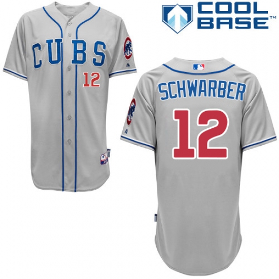 Men's Majestic Chicago Cubs 12 Kyle Schwarber Replica Grey Alternate Road Cool Base MLB Jersey