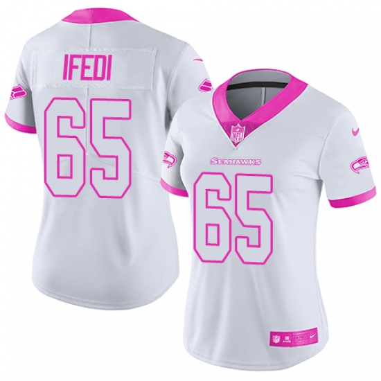 Women's Nike Seattle Seahawks 65 Germain Ifedi Limited White Pink Rush Fashion NFL Jersey