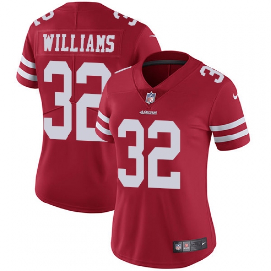 Women's Nike San Francisco 49ers 32 Joe Williams Red Team Color Vapor Untouchable Elite Player NFL Jersey