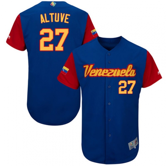 Men's Venezuela Baseball Majestic 27 Jose Altuve Royal Blue 2017 World Baseball Classic Authentic Team Jersey
