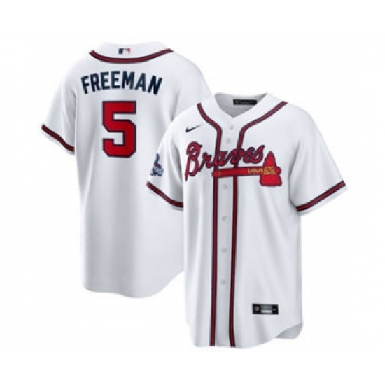 Men's Atlanta Braves 5 Freddie Freeman 2021 White World Series Champions Cool Base Stitched Jersey