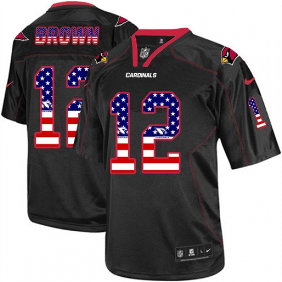 Men's Nike Arizona Cardinals 12 John Brown Elite Black USA Flag Fashion NFL Jersey
