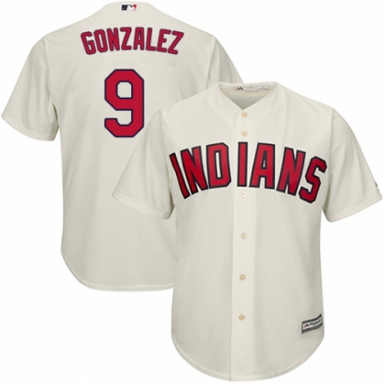 Men's Majestic Cleveland Indians 9 Erik Gonzalez Replica Cream Alternate 2 Cool Base MLB Jersey