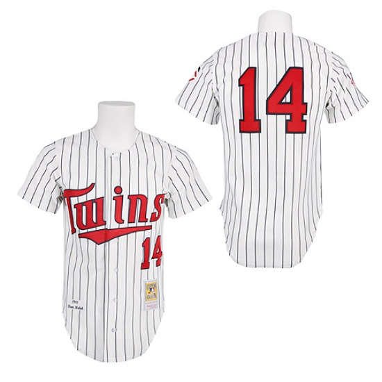 Men's Mitchell and Ness 1991 Minnesota Twins 14 Kent Hrbek Authentic White Throwback MLB Jersey