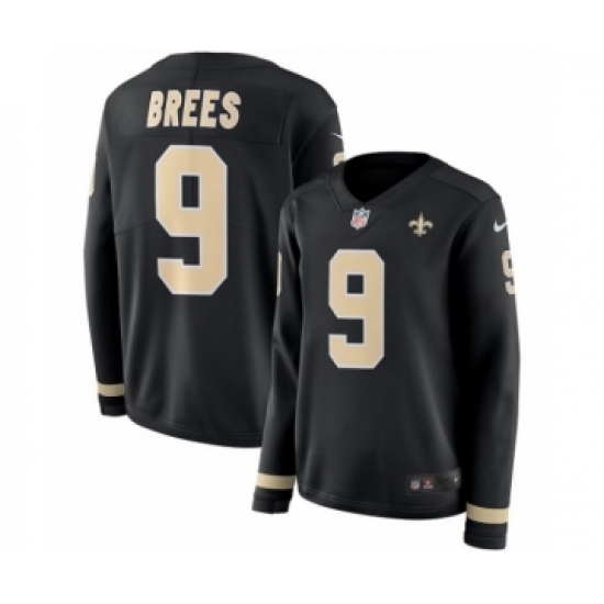 Men's Nike New Orleans Saints 9 Drew Brees Limited Black Therma Long Sleeve NFL Jersey