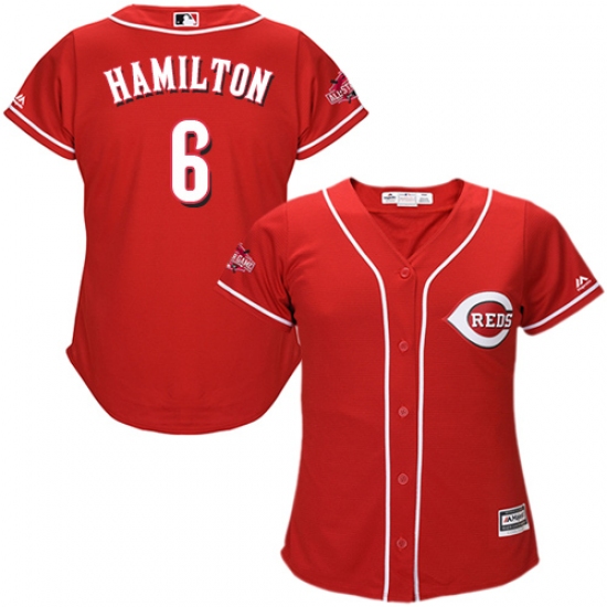 Women's Majestic Cincinnati Reds 6 Billy Hamilton Authentic Red Alternate Cool Base MLB Jersey