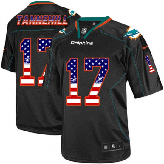 Men's Nike Miami Dolphins 17 Ryan Tannehill Elite Black USA Flag Fashion NFL Jersey