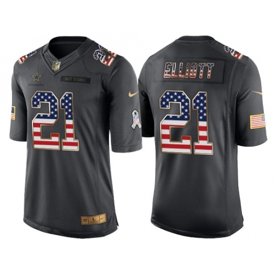 Men's Nike Dallas Cowboys 21 Ezekiel Elliott Limited Black USA Flag Salute To Service NFL Jersey