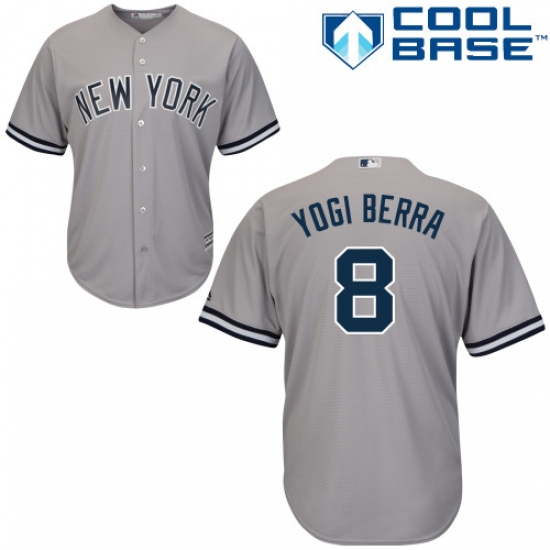 Men's Majestic New York Yankees 8 Yogi Berra Replica Grey Road MLB Jersey
