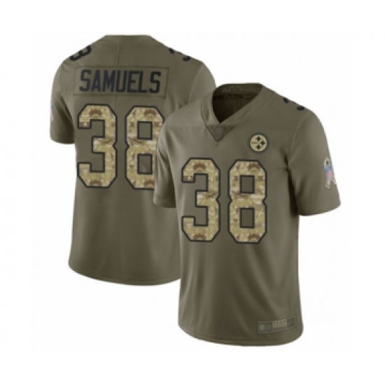 Men's Pittsburgh Steelers 38 Jaylen Samuels Limited Olive Camo 2017 Salute to Service Football Jersey