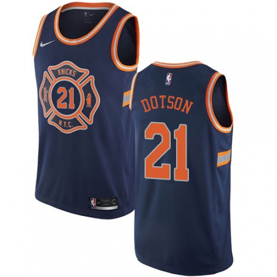 Men's Nike New York Knicks 21 Damyean Dotson Swingman Navy Blue NBA Jersey - City Edition