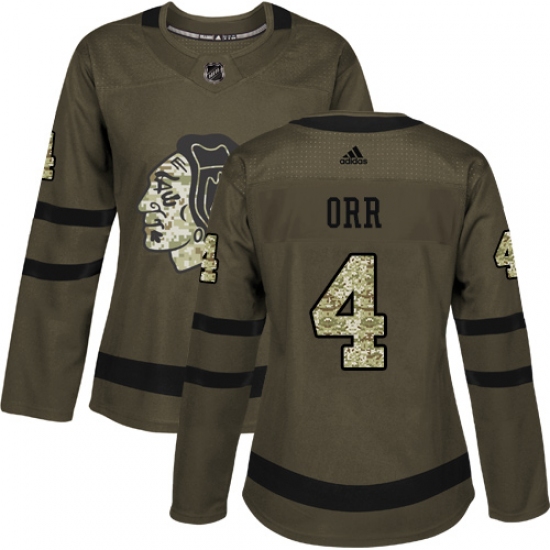 Women's Reebok Chicago Blackhawks 4 Bobby Orr Authentic Green Salute to Service NHL Jersey