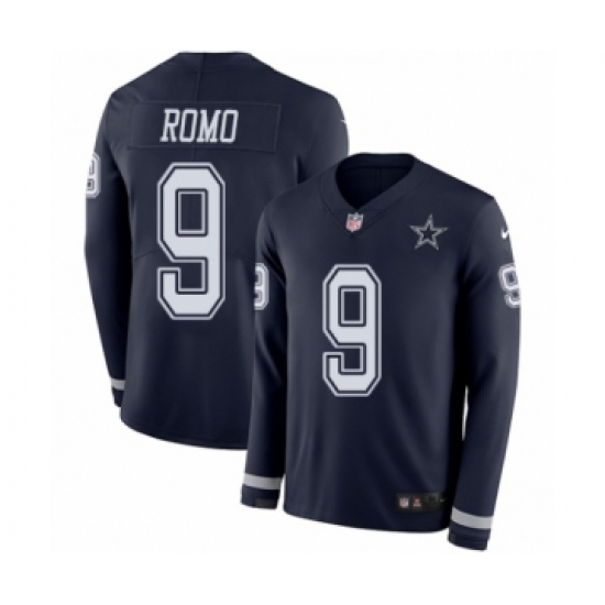 Youth Nike Dallas Cowboys 9 Tony Romo Limited Navy Blue Therma Long Sleeve NFL Jersey