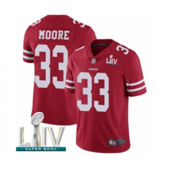 Men's San Francisco 49ers 33 Tarvarius Moore Red Team Color Vapor Untouchable Limited Player Super Bowl LIV Bound Football Jersey