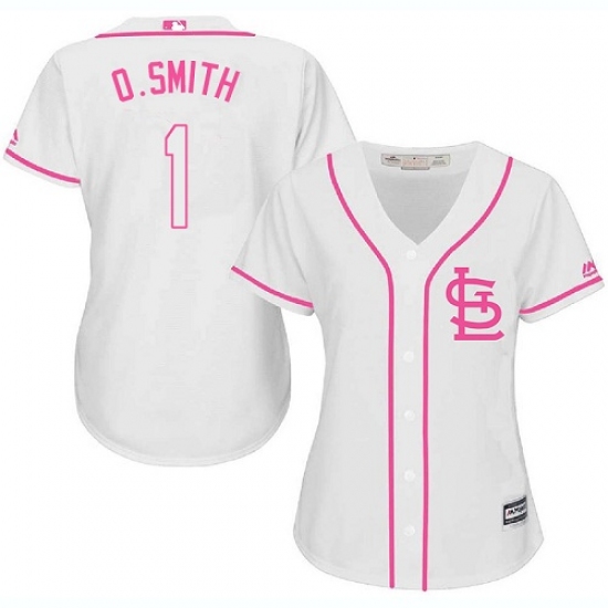 Women's Majestic St. Louis Cardinals 1 Ozzie Smith Replica White Fashion Cool Base MLB Jersey