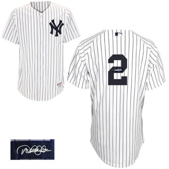 Men's Majestic New York Yankees 2 Derek Jeter Authentic White Home Autographed MLB Jersey