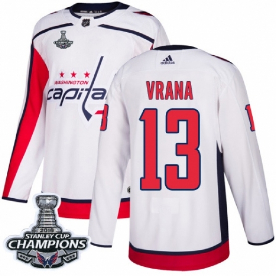 Youth Adidas Washington Capitals 13 Jakub Vrana Authentic White Away 2018 Stanley Cup Final Champions NHL Jersey