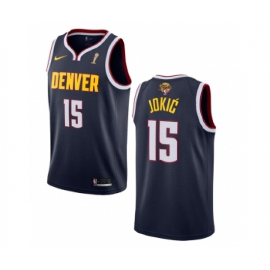 Men's Denver Nuggets 15 Nikola Jokic Navy 2023 Finals Champions Icon Edition Stitched Basketball Jersey