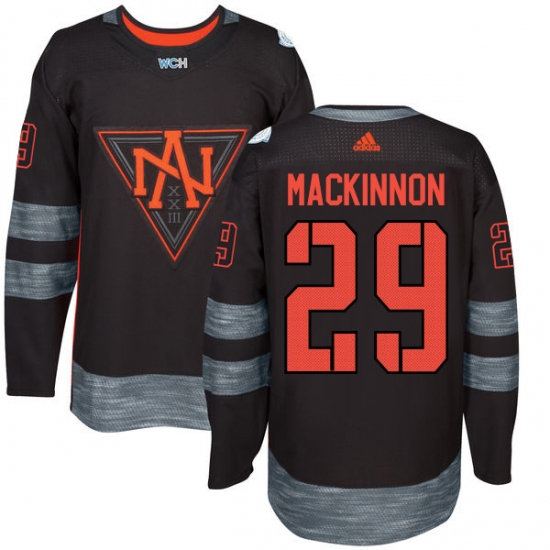 Men's Adidas Team North America 29 Nathan MacKinnon Authentic Black Away 2016 World Cup of Hockey Jersey