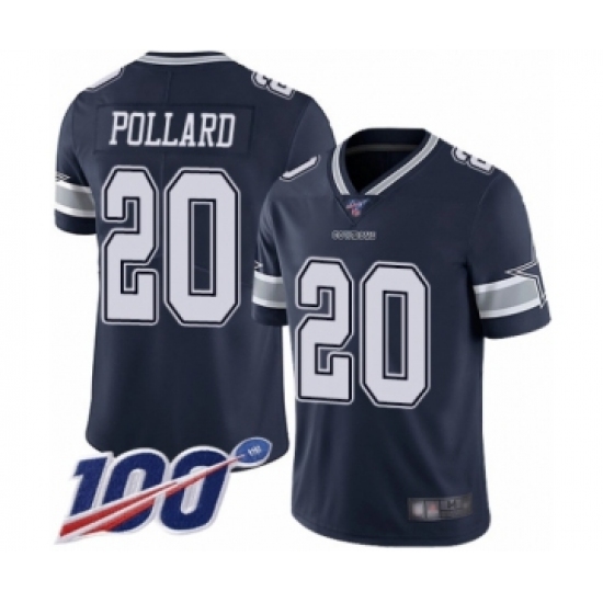 Youth Dallas Cowboys 20 Tony Pollard Navy Blue Team Color Vapor Untouchable Limited Player 100th Season Football Jersey