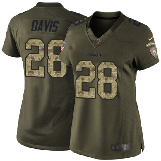 Women's Nike Pittsburgh Steelers 28 Sean Davis Elite Green Salute to Service NFL Jersey