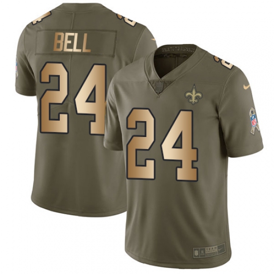 Youth Nike New Orleans Saints 24 Vonn Bell Limited Olive Gold 2017 Salute to Service NFL Jersey