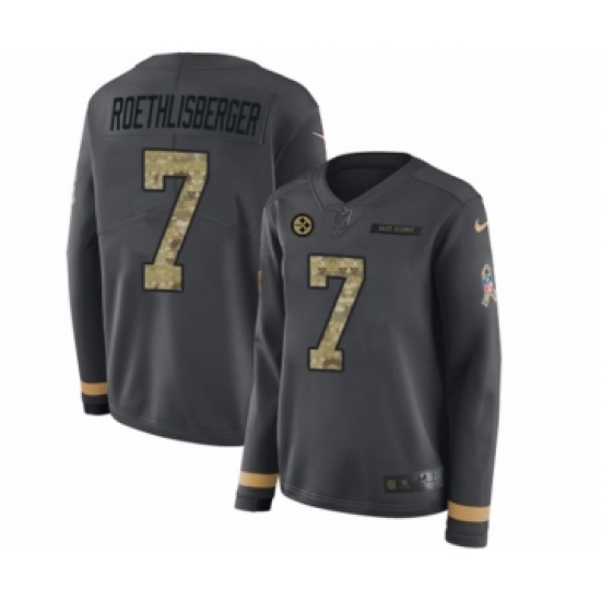 Women's Nike Pittsburgh Steelers 7 Ben Roethlisberger Limited Black Salute to Service Therma Long Sleeve NFL Jersey