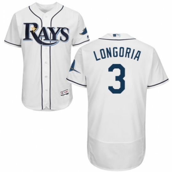 Men's Majestic Tampa Bay Rays 3 Evan Longoria White Home Flex Base Authentic Collection MLB Jersey