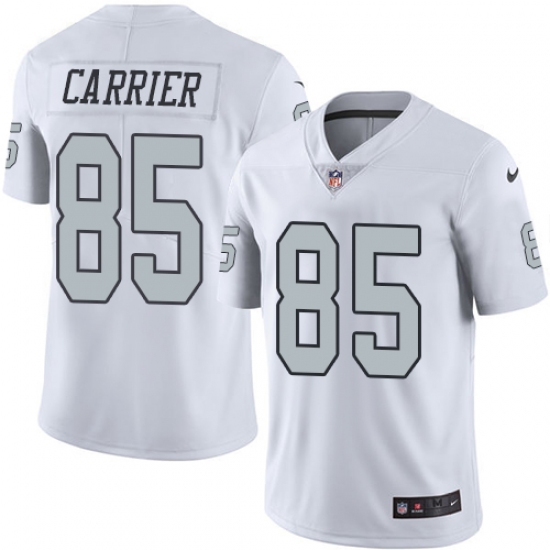 Men's Nike Oakland Raiders 85 Derek Carrier Limited White Rush Vapor Untouchable NFL Jersey