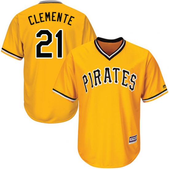 Youth Majestic Pittsburgh Pirates 21 Roberto Clemente Authentic Gold Alternate Cool Base MLB Jersey