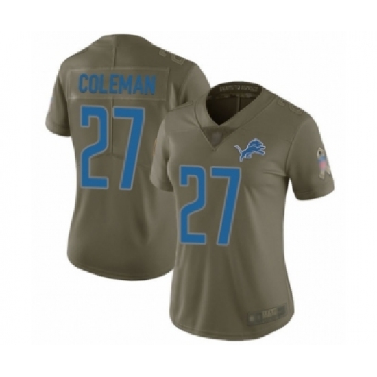Women's Detroit Lions 27 Justin Coleman Limited Olive 2017 Salute to Service Football Jersey